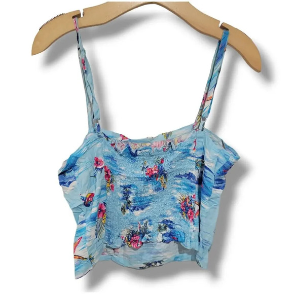 No Boundaries Juniors blue Hawaiian Tropical print Smocked Cropped top - medium - Picture 2 of 7